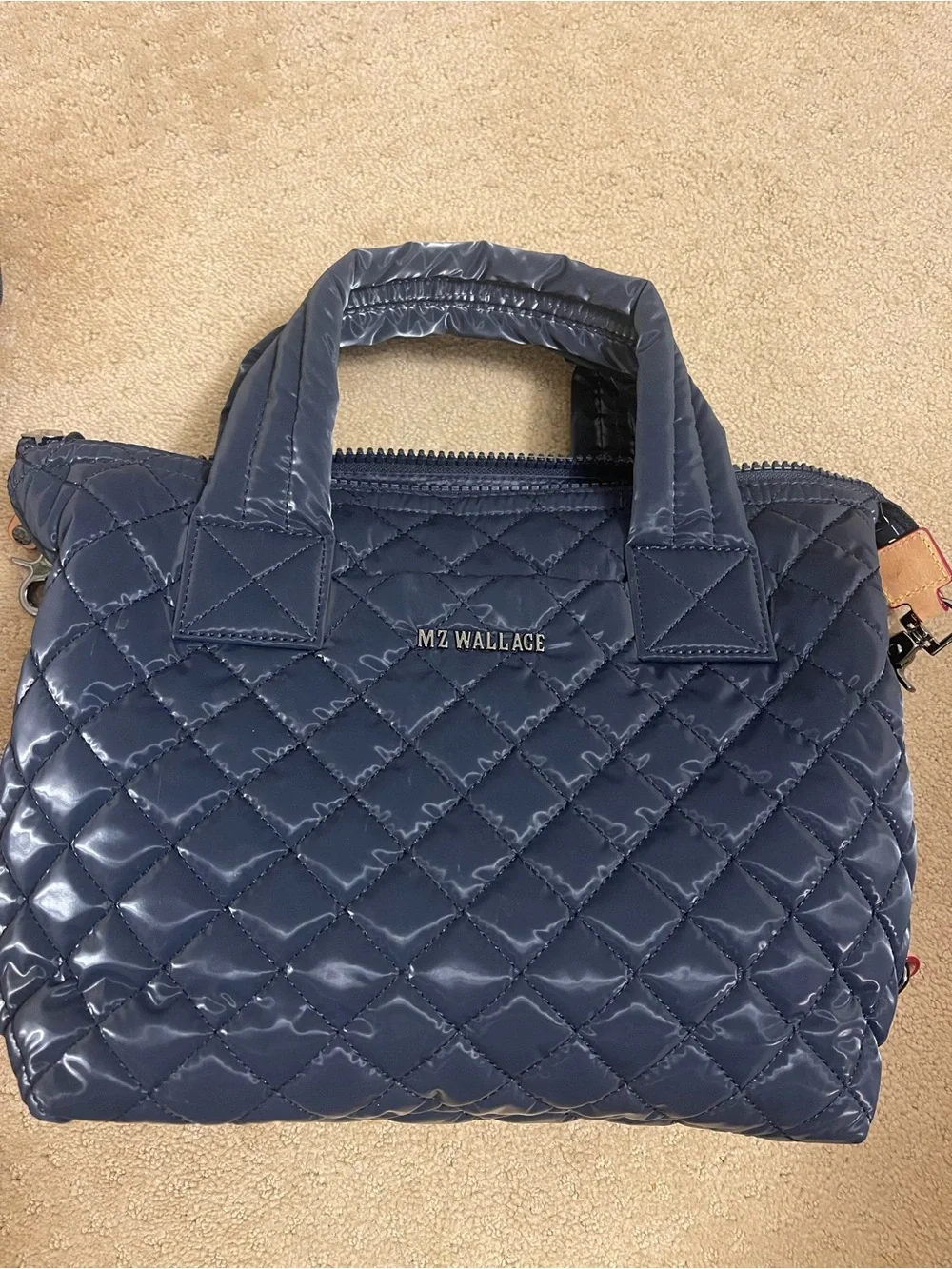 MZ Wallace Quilted Sutton Small Navy Patent Tote with Leather Trim New WOut Tags - Picture 2 of 10